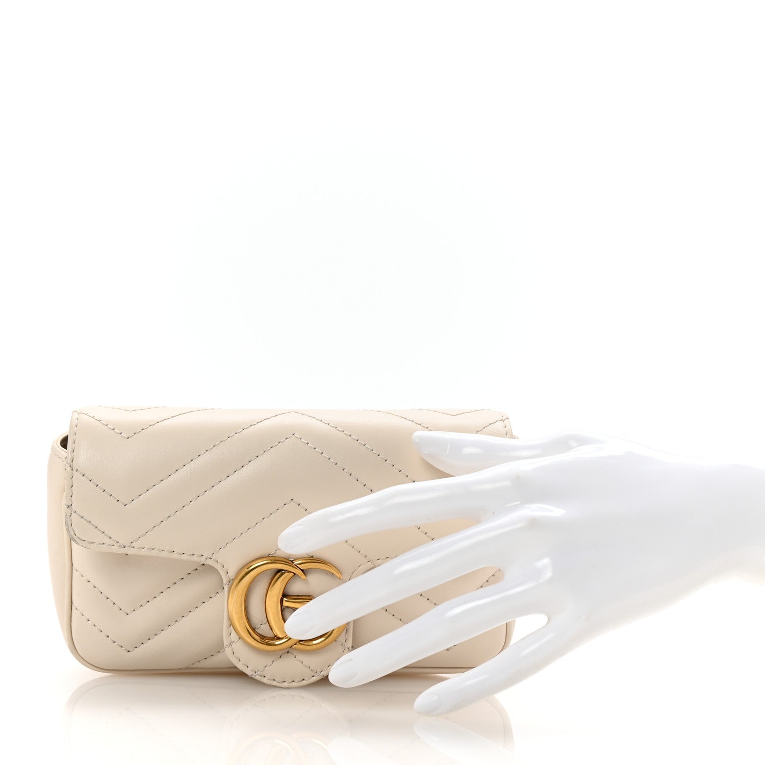 Gucci Calfskin Matelasse Super Mini GG Marmont Shoulder Bag White 2 of 8