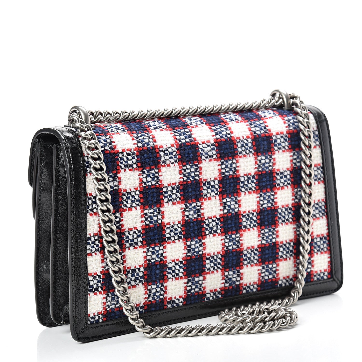 Gucci Vintage Tweed Check Small Dionysus Shoulder Bag White Hibiscus Red Marine 3 of 11