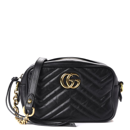 Gucci Calfskin Matelasse Mini GG Marmont Chain Shoulder Bag Black 1 of 14