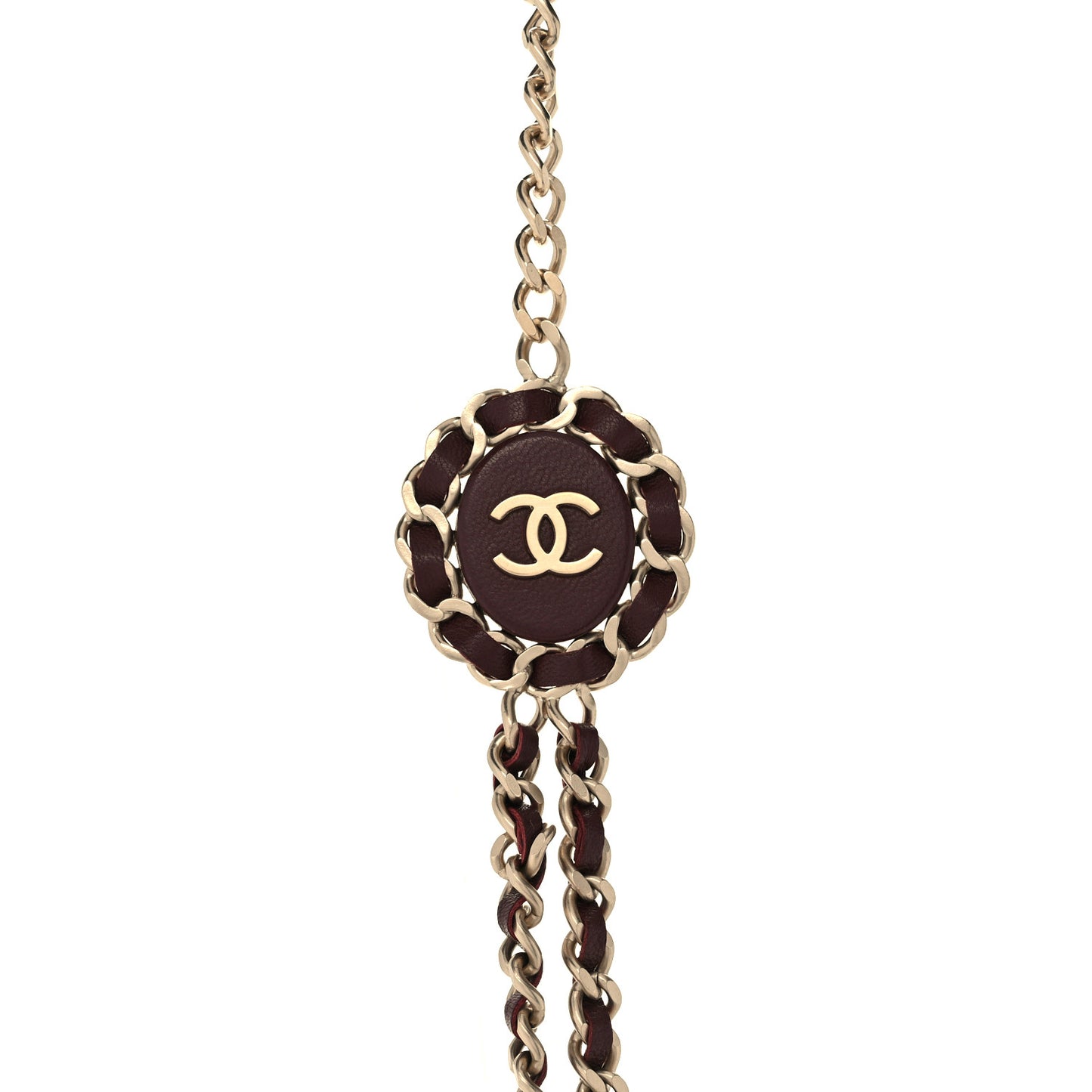 Lambskin CC Long Chain Necklace Red Gold