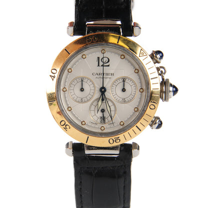 Cartier Stainless Steel 18K Yellow Gold Alligator 38mm Pasha C Chronograph Automatic Watch 1 of 9