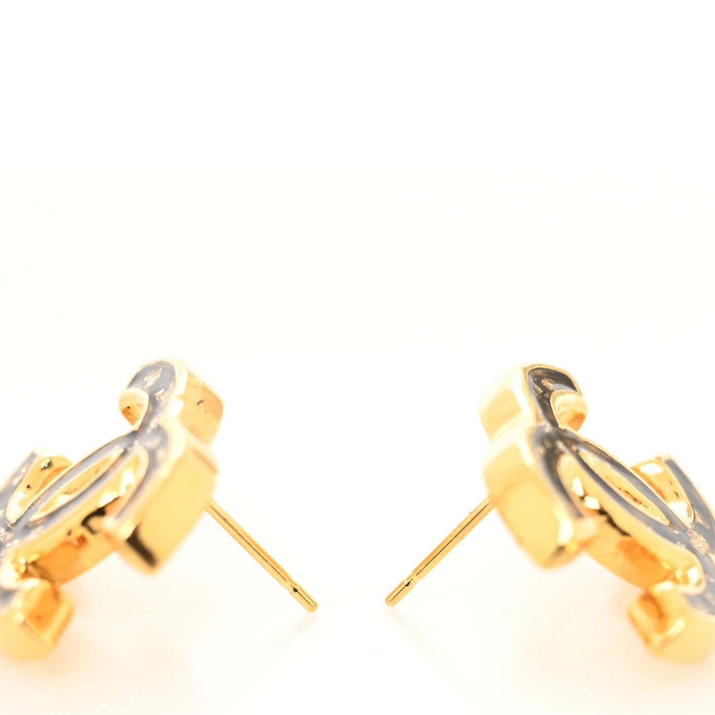 Resin CC Stud Earrings Black Gold