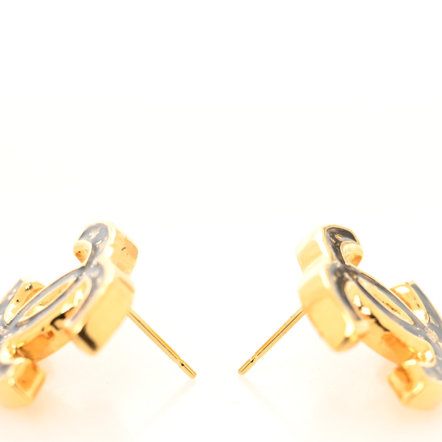Chanel Resin CC Stud Earrings Black Gold 3 of 4