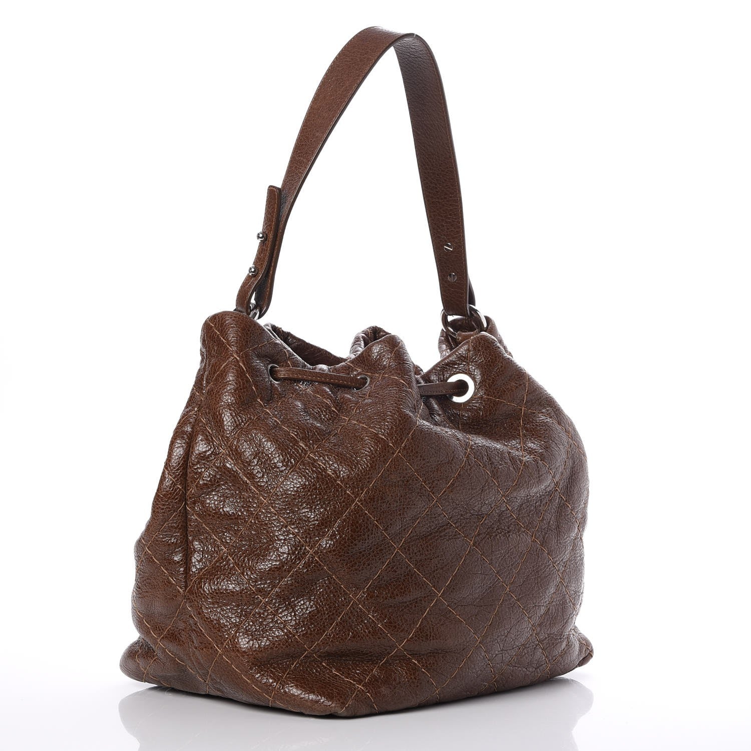Chanel Glazed Calfskin On The Road Drawstring Tote Brown 3 of 7