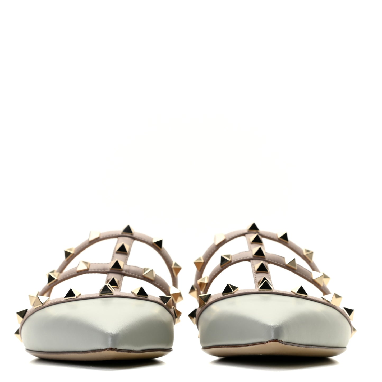 Calfskin Rockstud Flat Cage Mules 38 Opal Grey Poudre