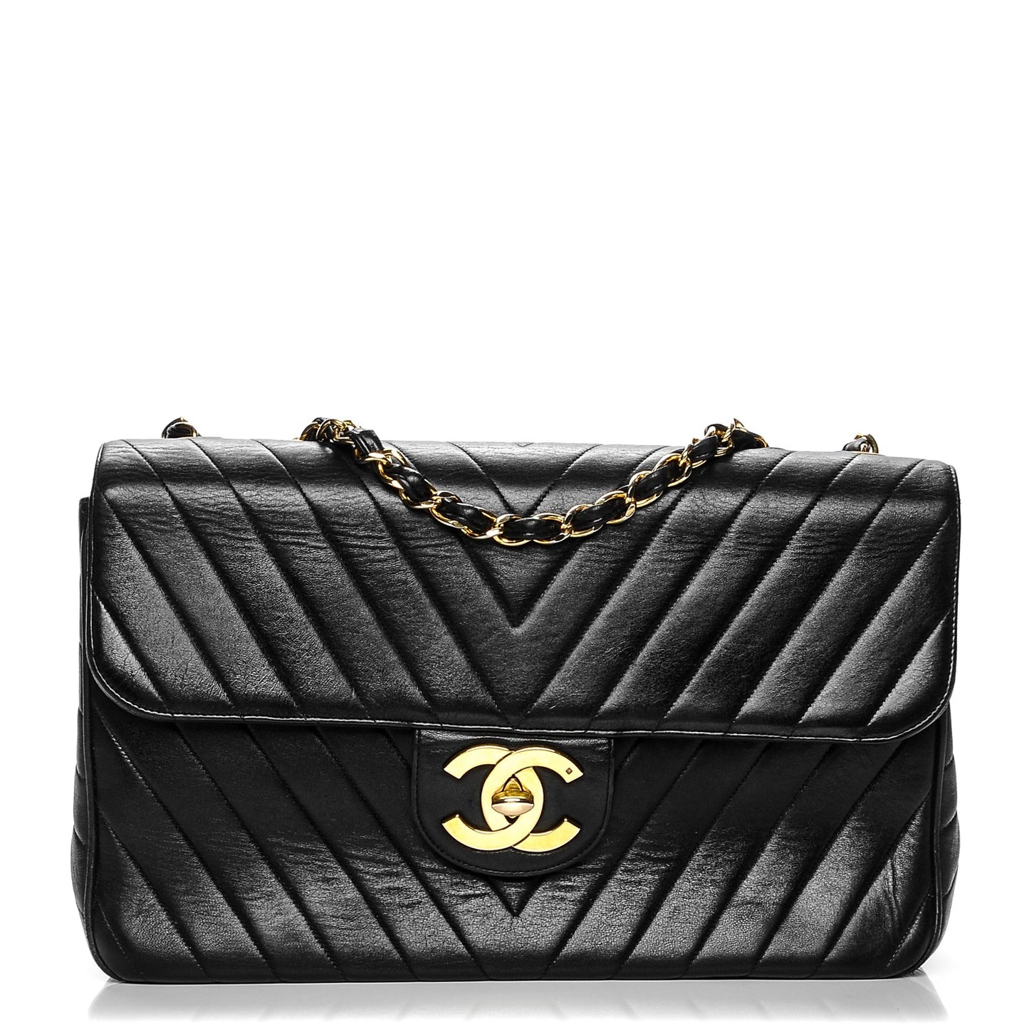 Lambskin Chevron Quilted Maxi Single Flap Black