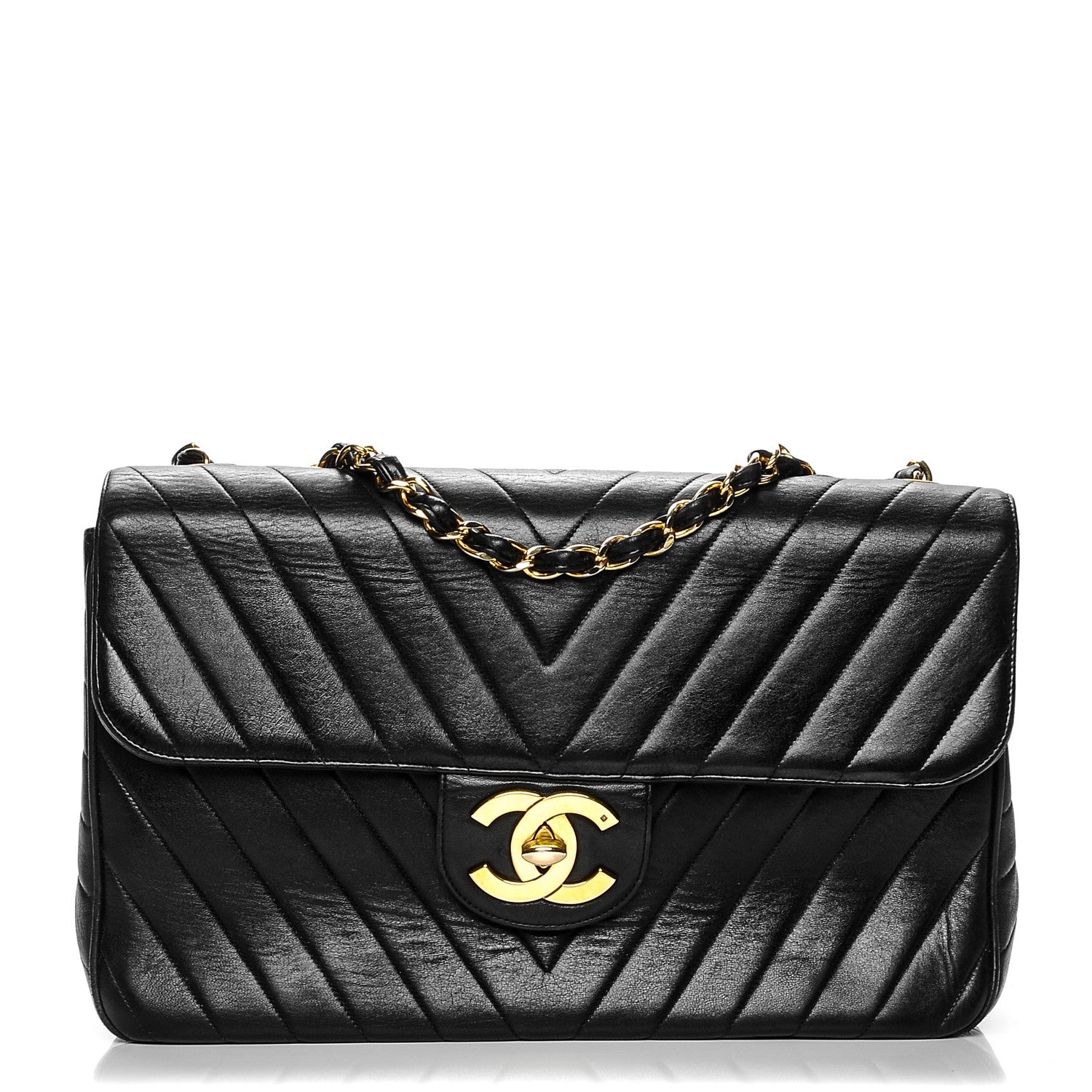 Chanel Lambskin Chevron Quilted Maxi Single Flap Black 1 of 15