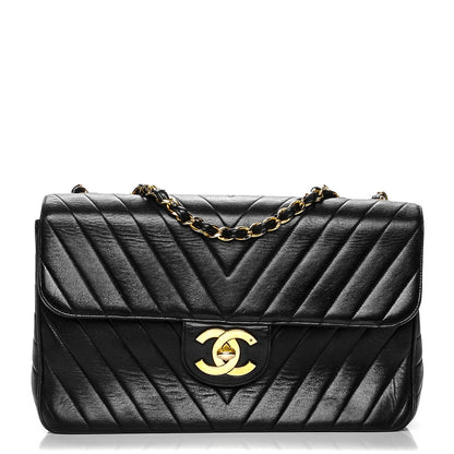 Chanel Lambskin Chevron Quilted Maxi Single Flap Black 1 of 15