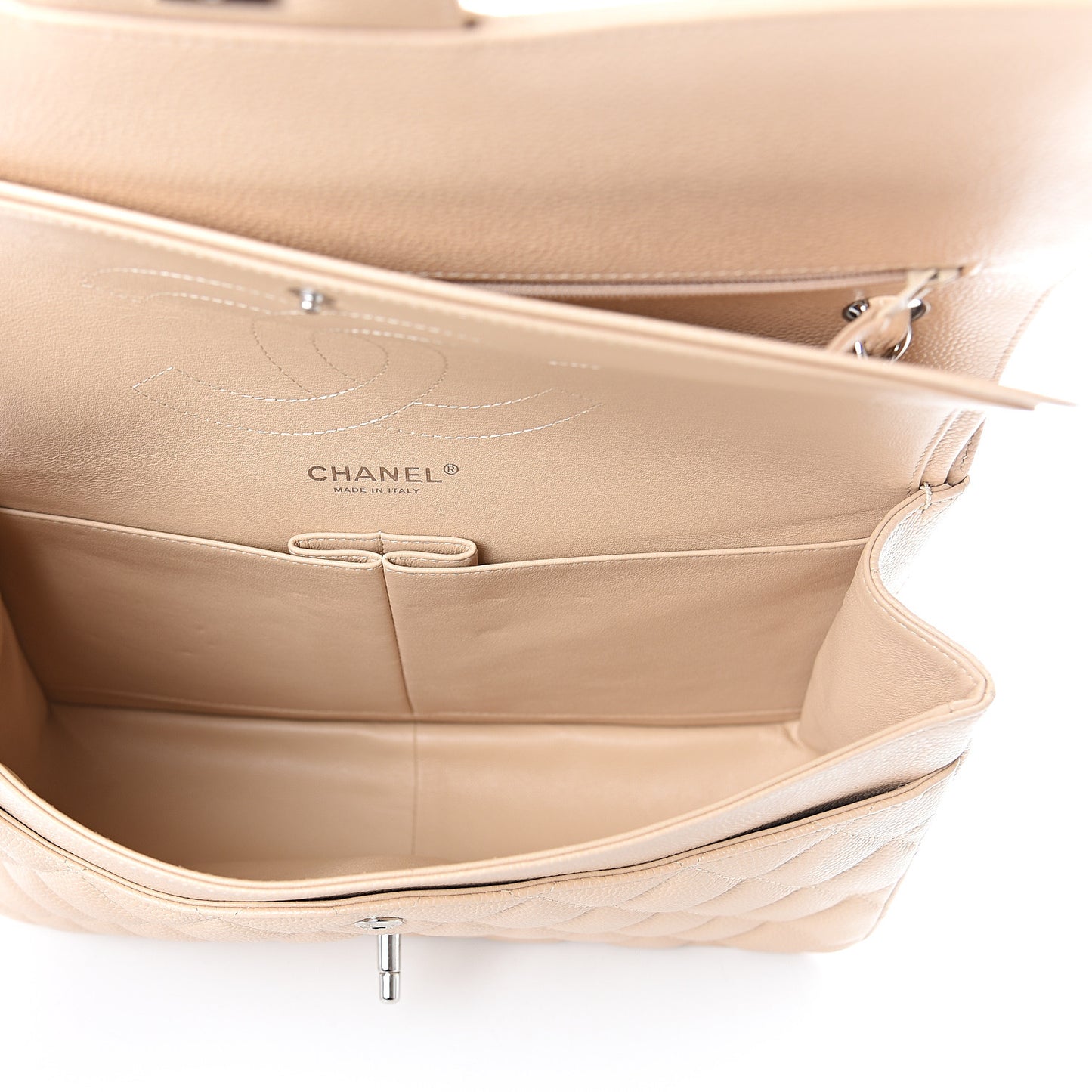 Caviar Quilted Jumbo Double Flap Beige Clair