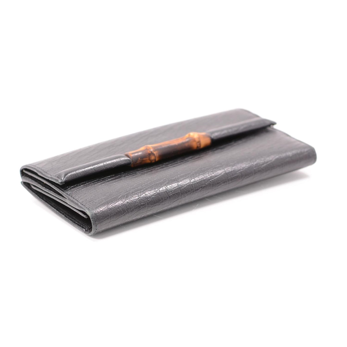 Leather Bamboo Continental Wallet Black