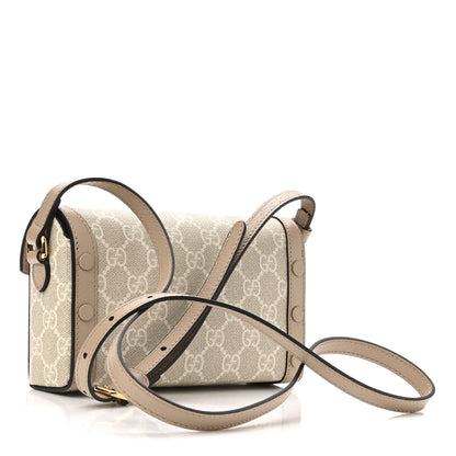 Gucci GG Supreme Monogram Textured Dollar Calfskin Mini Horsebit 1955 Shoulder Bag Beige Mystic White Oatmeal 3 of 10