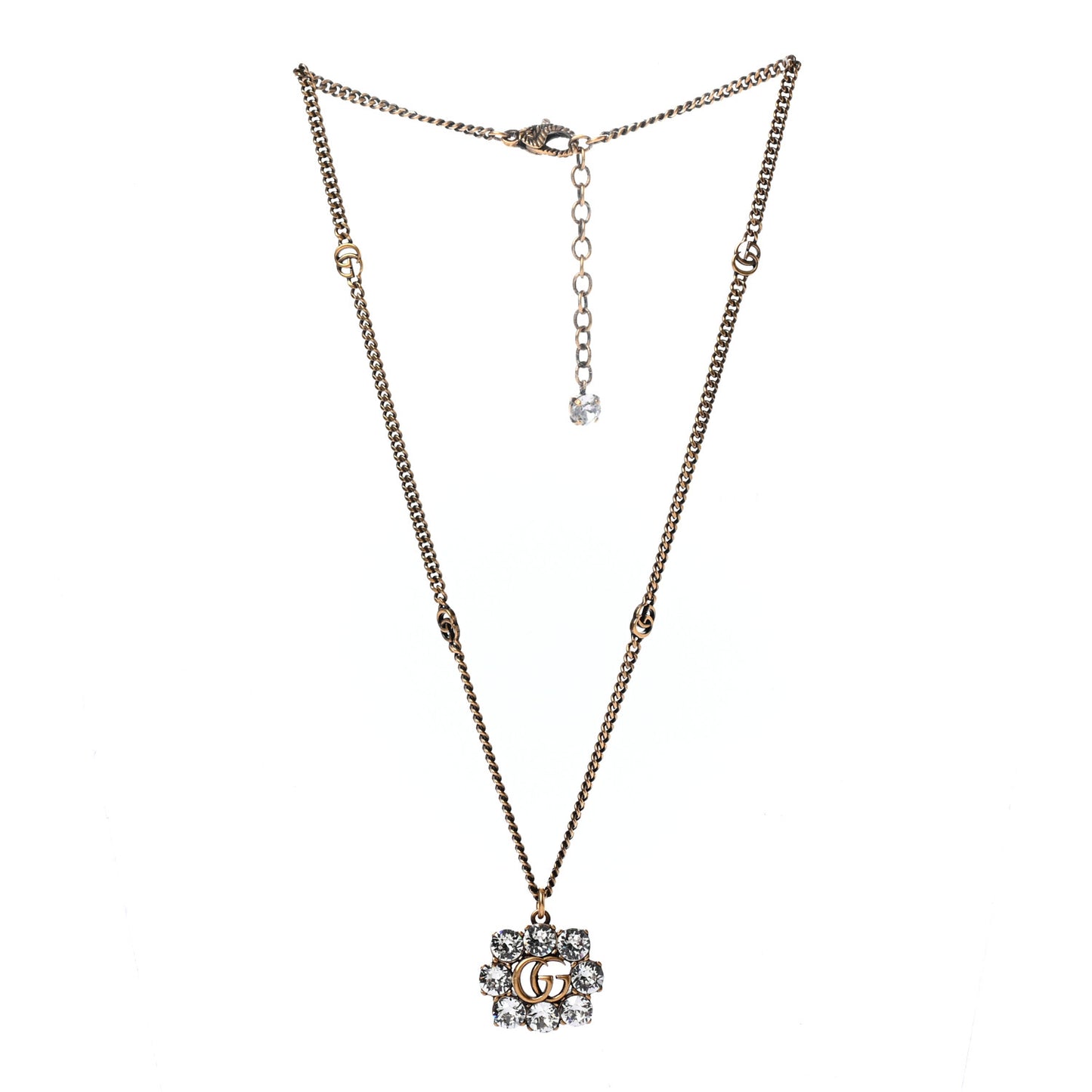 Crystal Embellished Double G Necklace Aged Gold