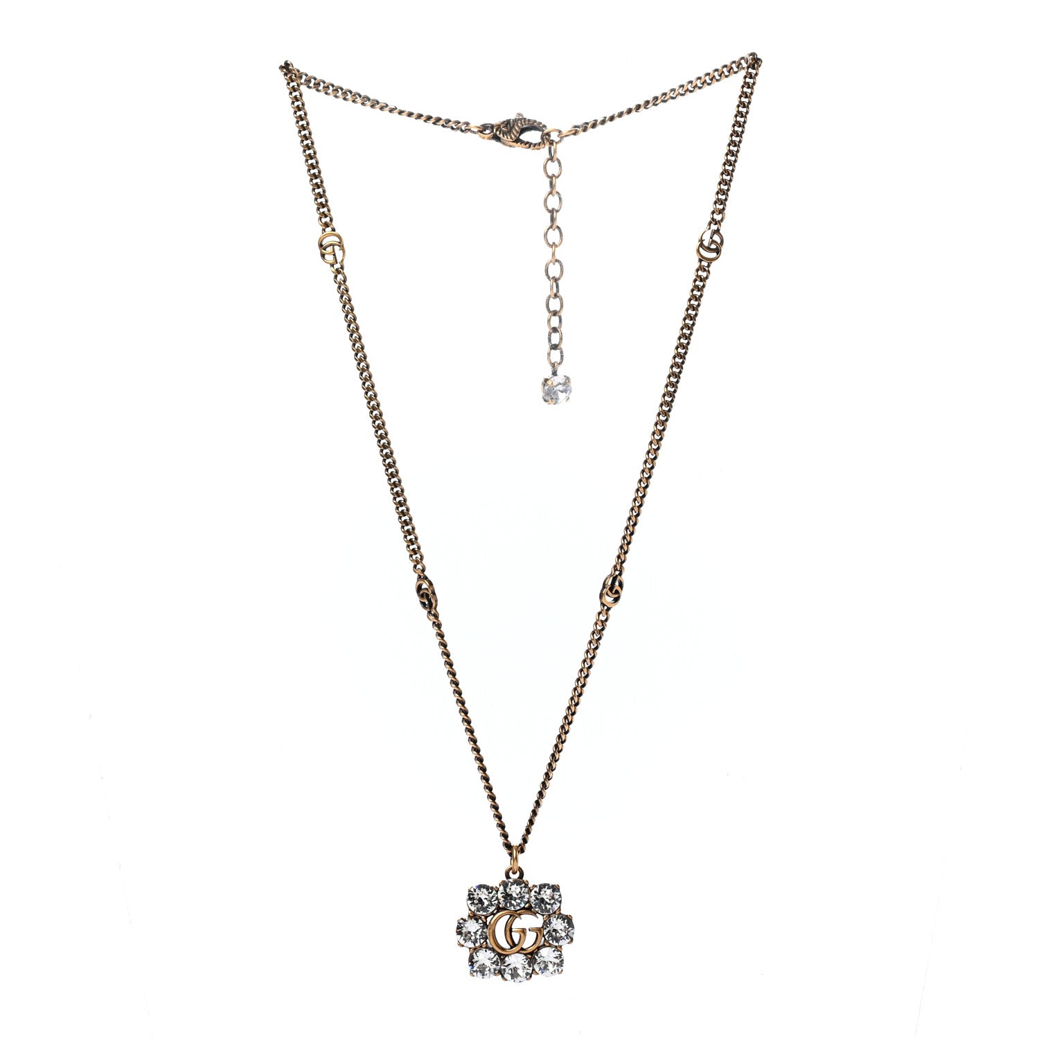 Gucci Crystal Embellished Double G Necklace Aged Gold 3 of 5