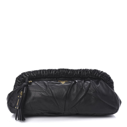 Prada Nappa Pleated Pochette Clutch Black 1 of 11