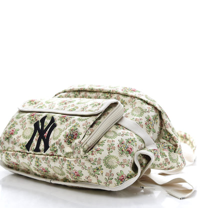 Gucci X MLB Satin Floral Print NY Yankees Patch Convertible Belt Bag Ivory Green 8 of 13