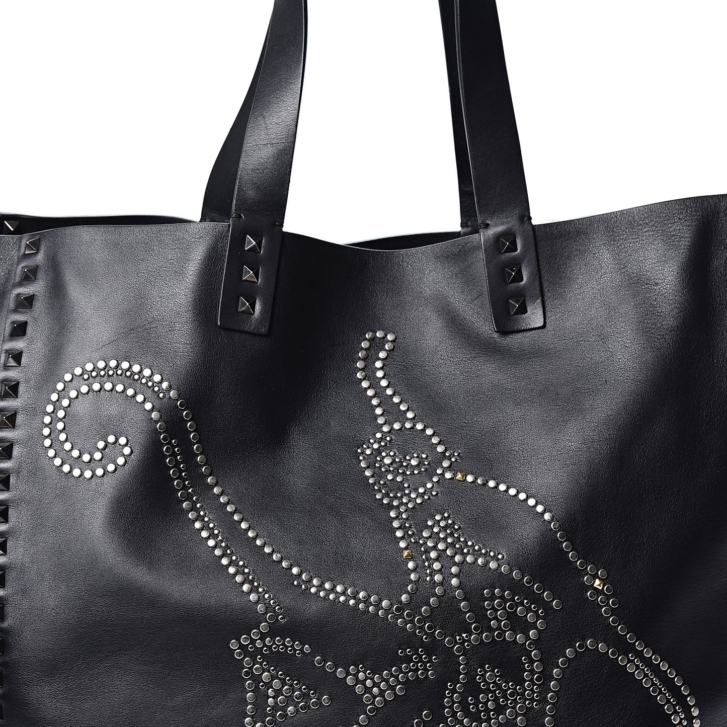 Vitello Monkey Studded Rockstud Tote Black