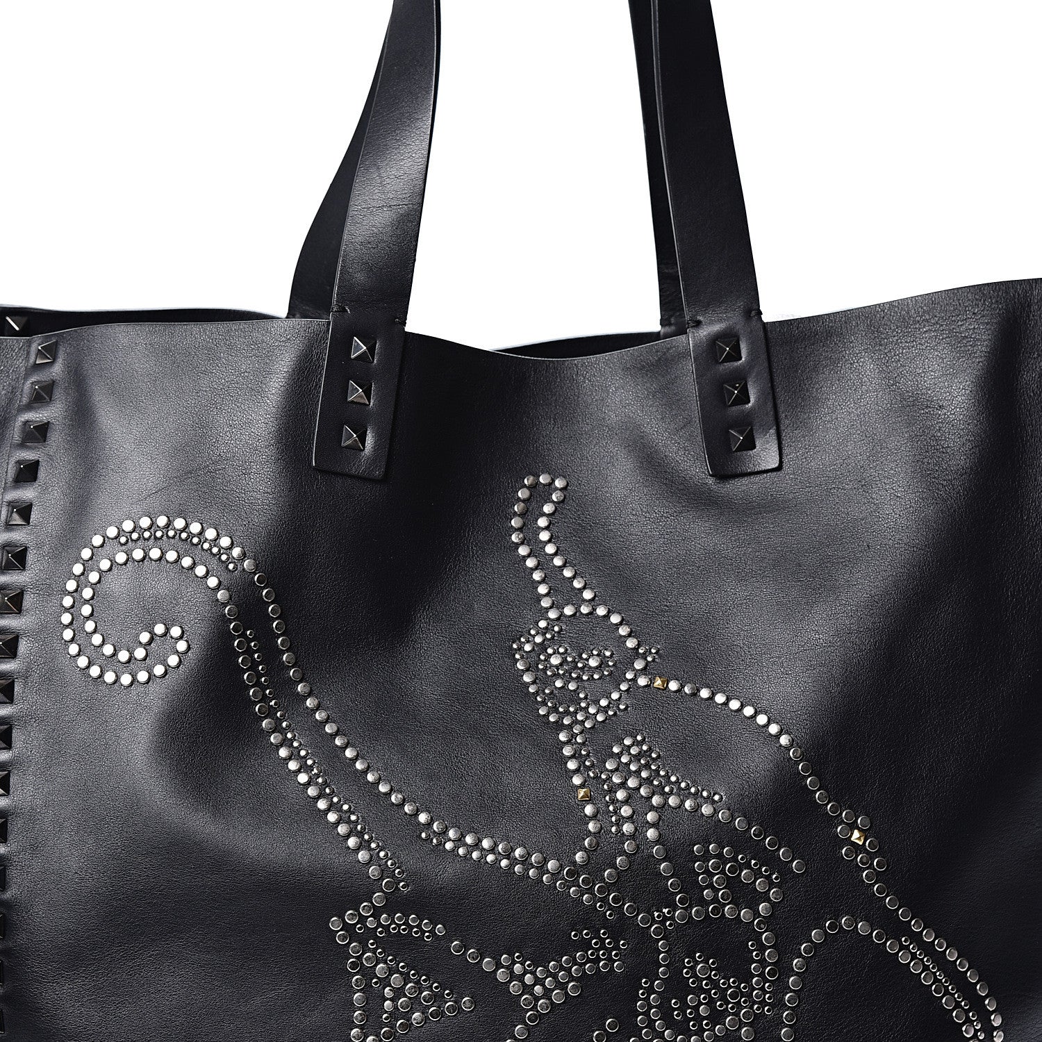 Valentino Garavani Vitello Monkey Studded Rockstud Tote Black 5 of 7