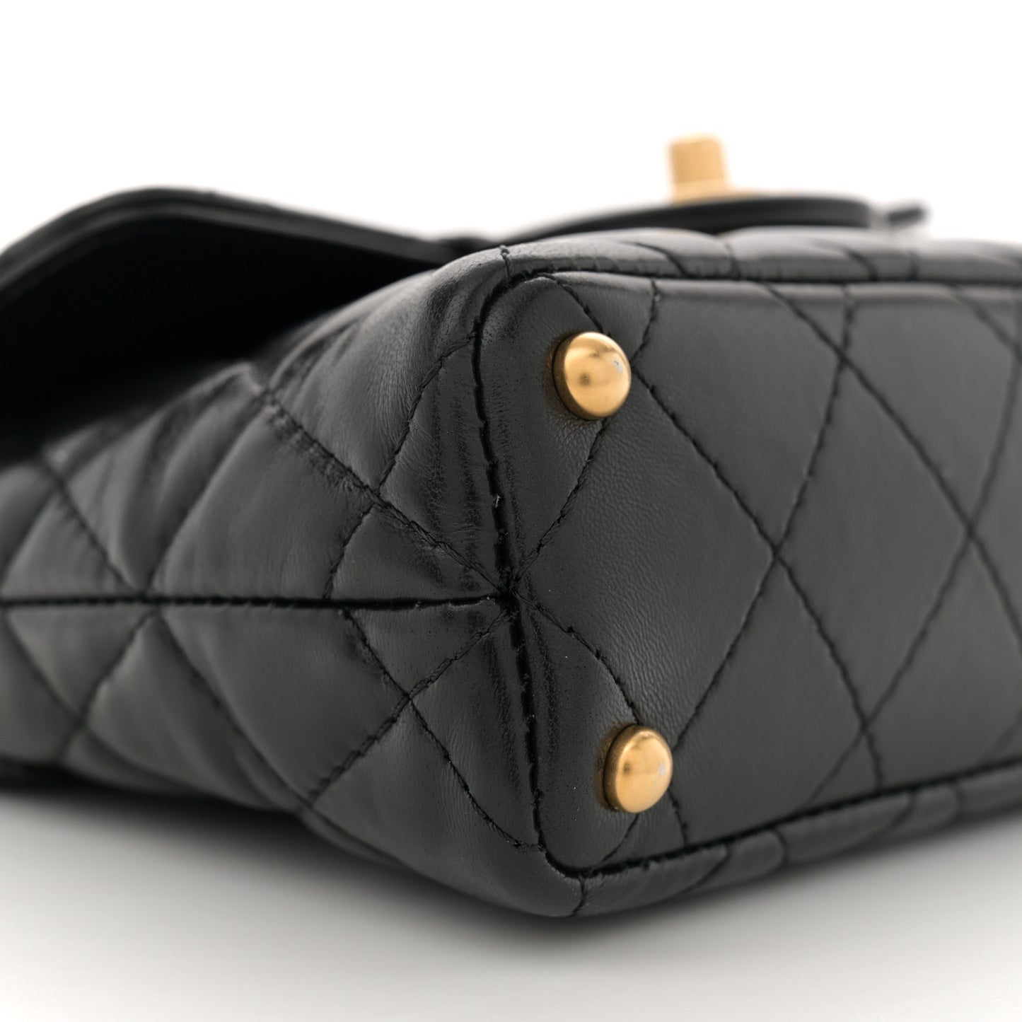 Lambskin Quilted Small Flap Top Handle Bag Black