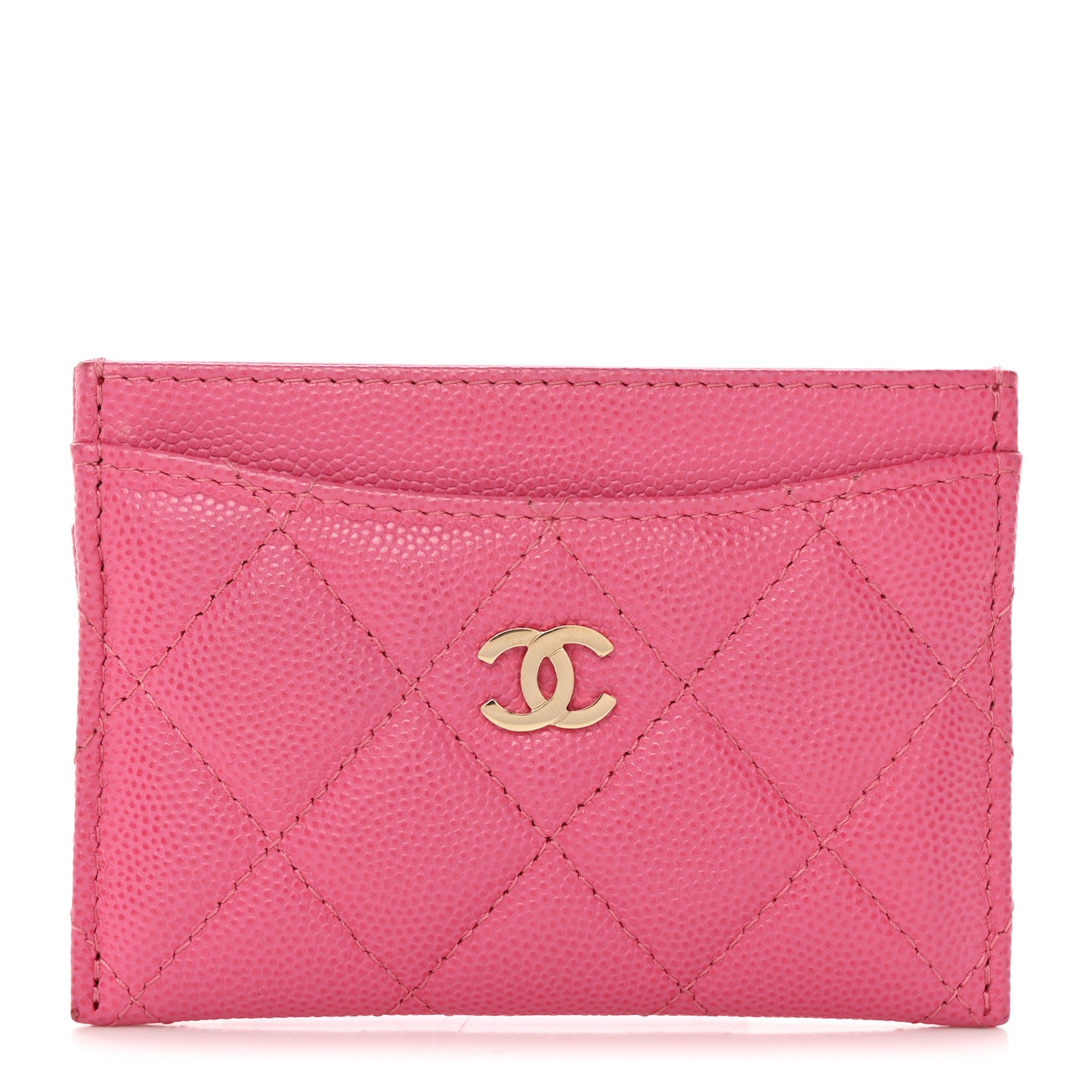 Caviar Quilted Card Holder Fuchsia