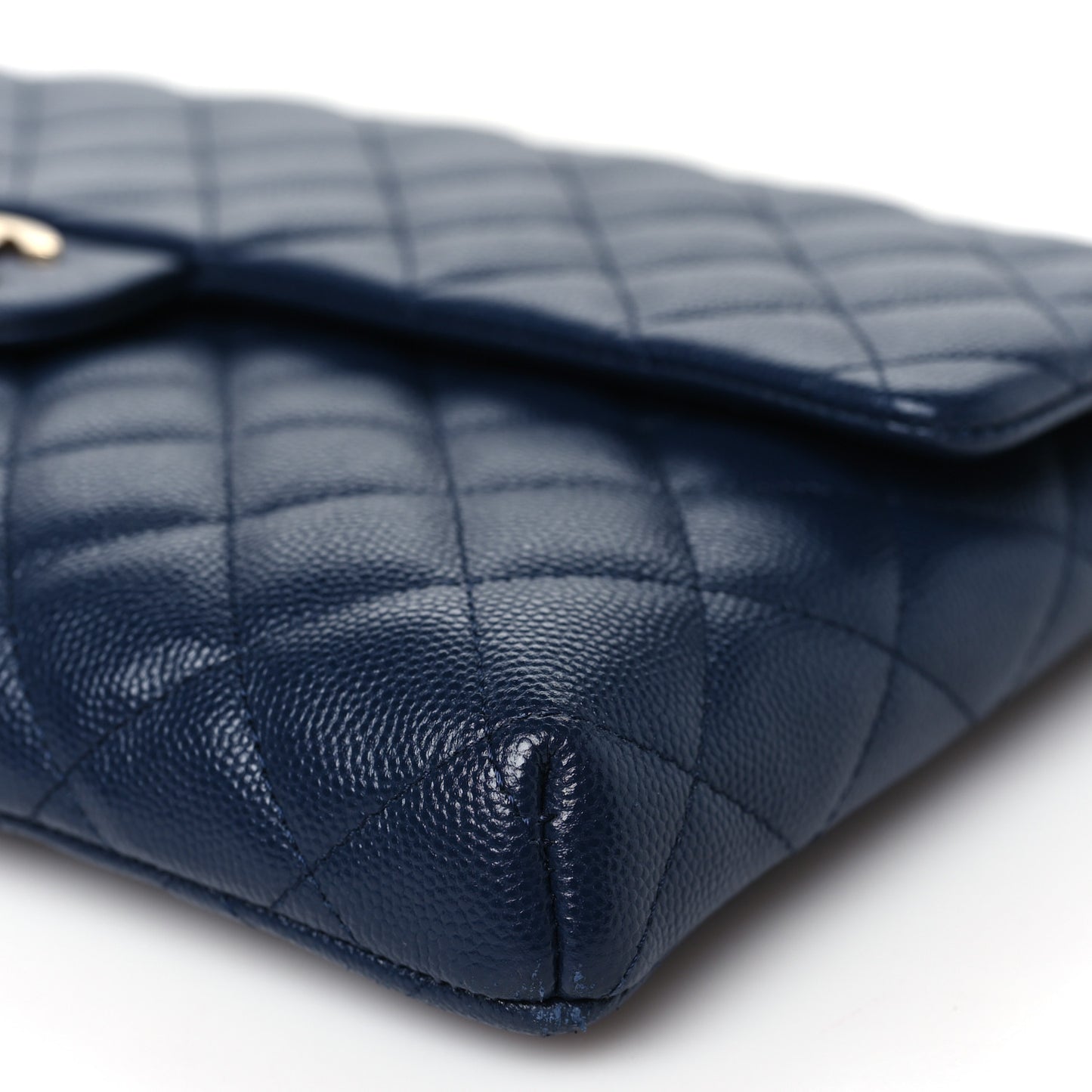 Caviar Quilted Flap Clutch Navy Blue