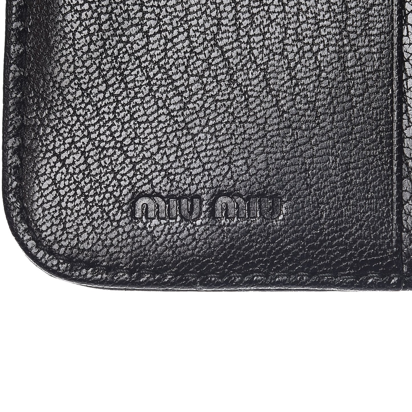 Goatskin Studded Madras Zip Compact Wallet Black