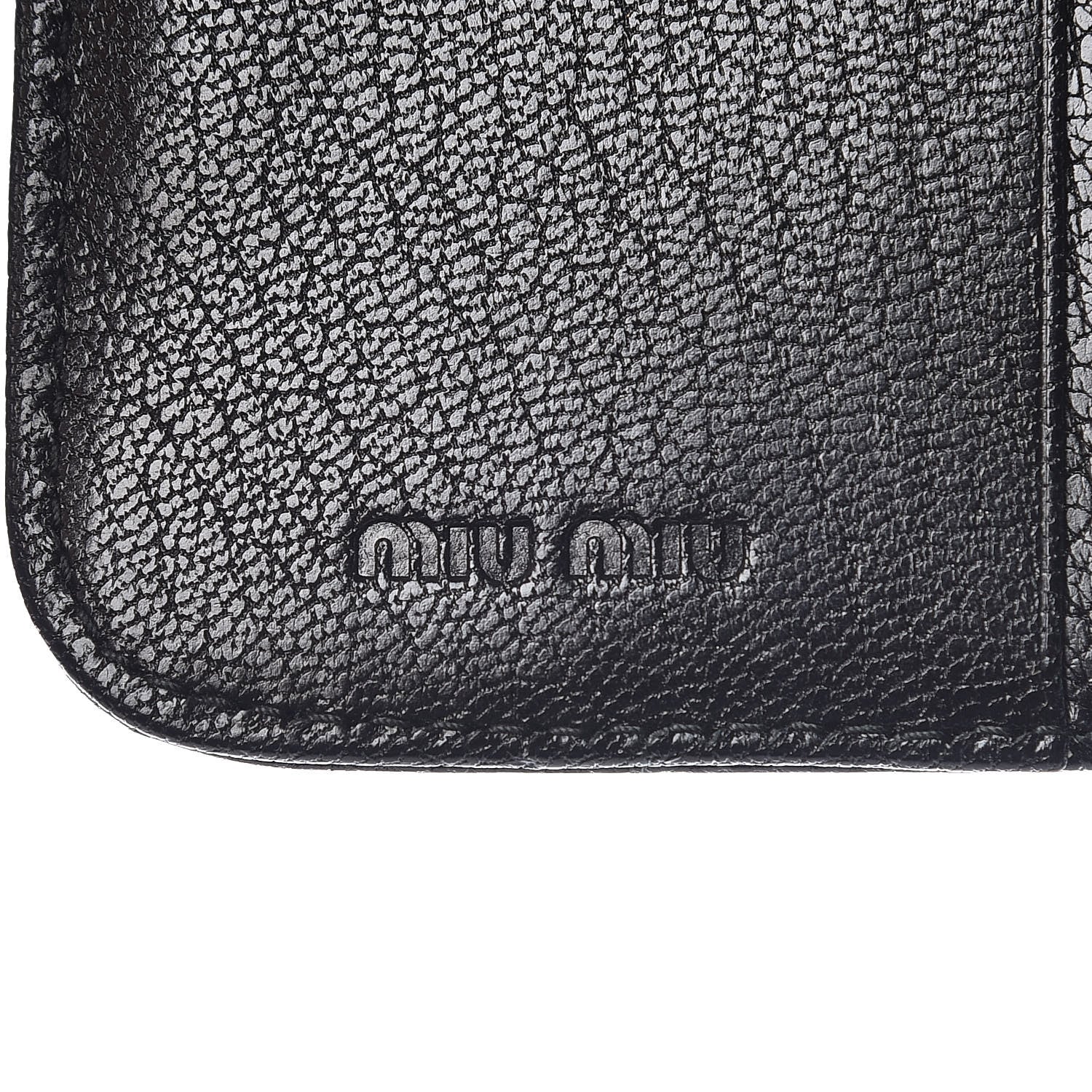 Miu Miu Goatskin Studded Madras Zip Compact Wallet Black 6 of 7