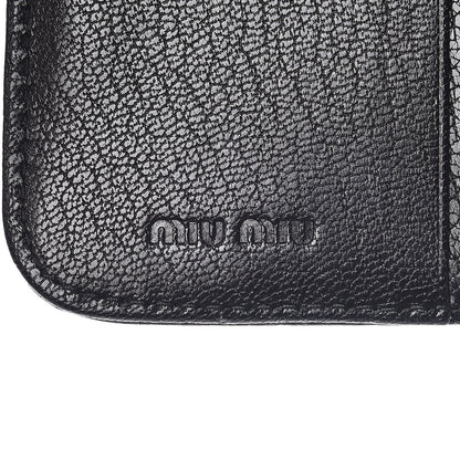 Miu Miu Goatskin Studded Madras Zip Compact Wallet Black 6 of 7