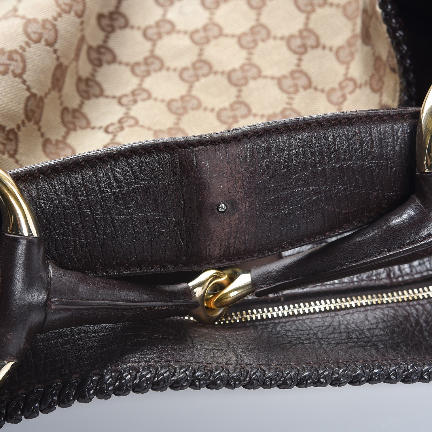 Gucci Monogram Large Horsebit Chain Hobo Dark Brown 8 of 11
