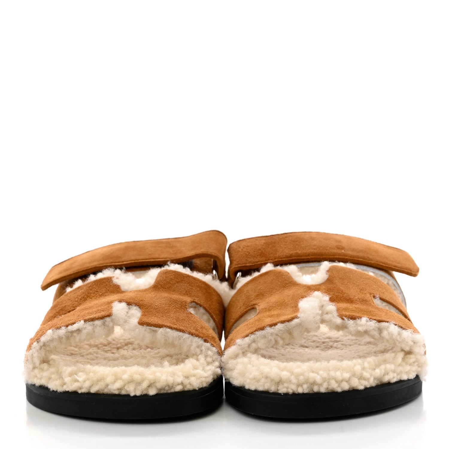 Hermes Suede Goatskin Woolskin Womens Chypre Sandals 37 Naturel Ecru 2 of 8