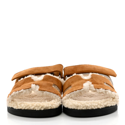 Hermes Suede Goatskin Woolskin Womens Chypre Sandals 37 Naturel Ecru 2 of 8