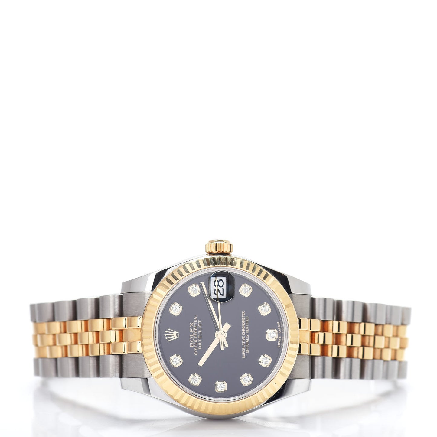 Stainless Steel 18K Yellow Gold Diamond 31mm Oyster Perpetual Datejust Watch Black 178273