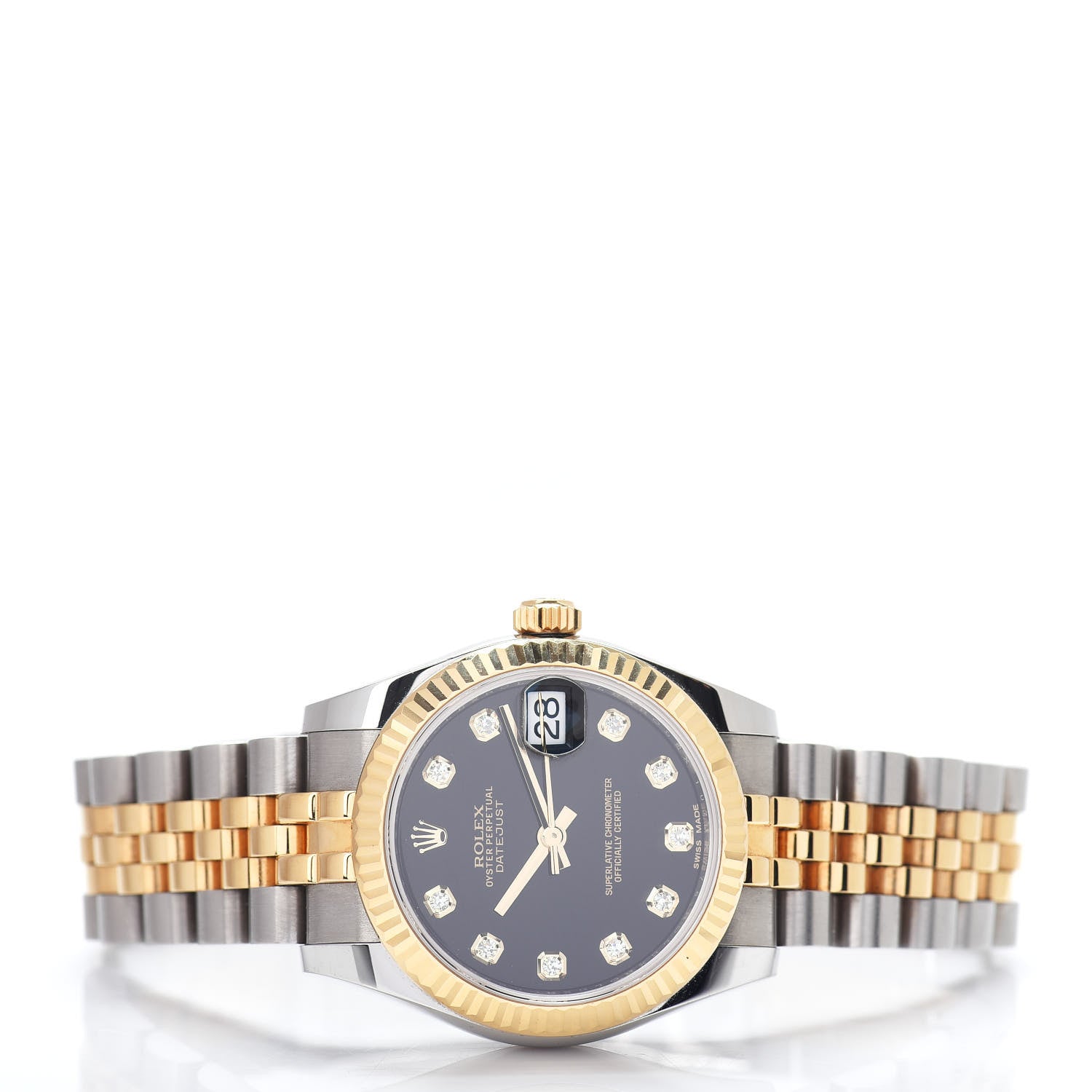 Rolex Stainless Steel 18K Yellow Gold Diamond 31mm Oyster Perpetual Datejust Watch Black 178273 2 of 5