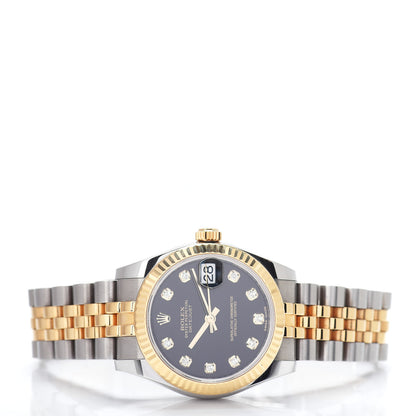 Rolex Stainless Steel 18K Yellow Gold Diamond 31mm Oyster Perpetual Datejust Watch Black 178273 2 of 5