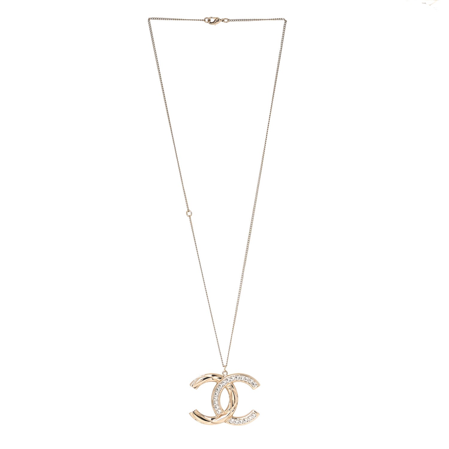 Chanel Crystal Metal Quilted CC Pendant Necklace Gold 3 of 5