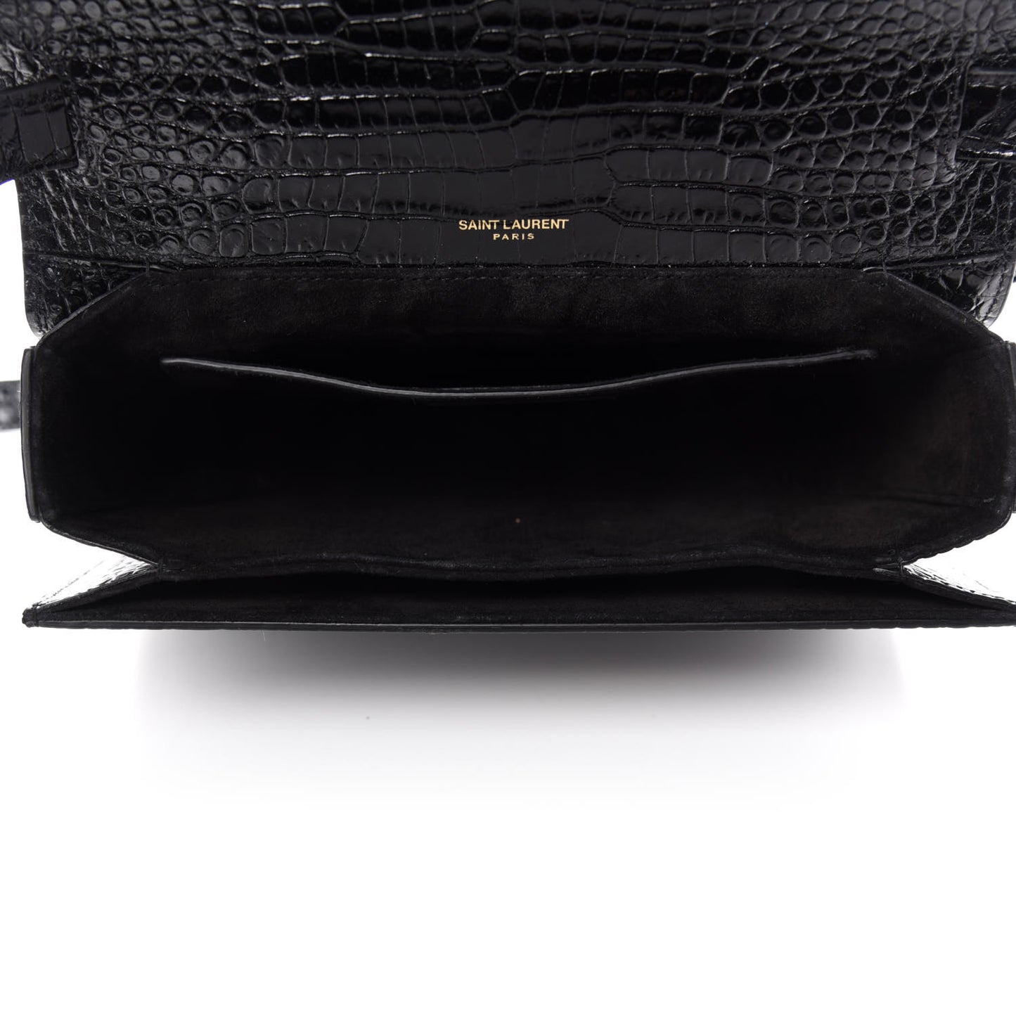 Calfskin Crocodile Embossed Medium Bellechasse Satchel Black