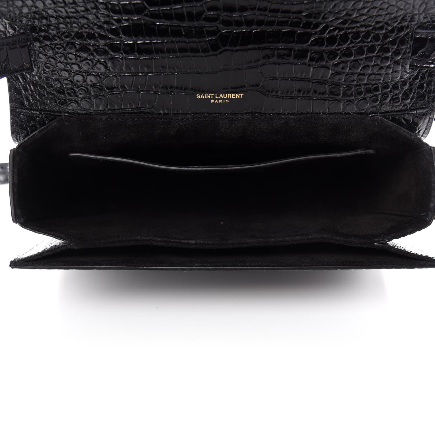 Saint Laurent Calfskin Crocodile Embossed Medium Bellechasse Satchel Black 5 of 11
