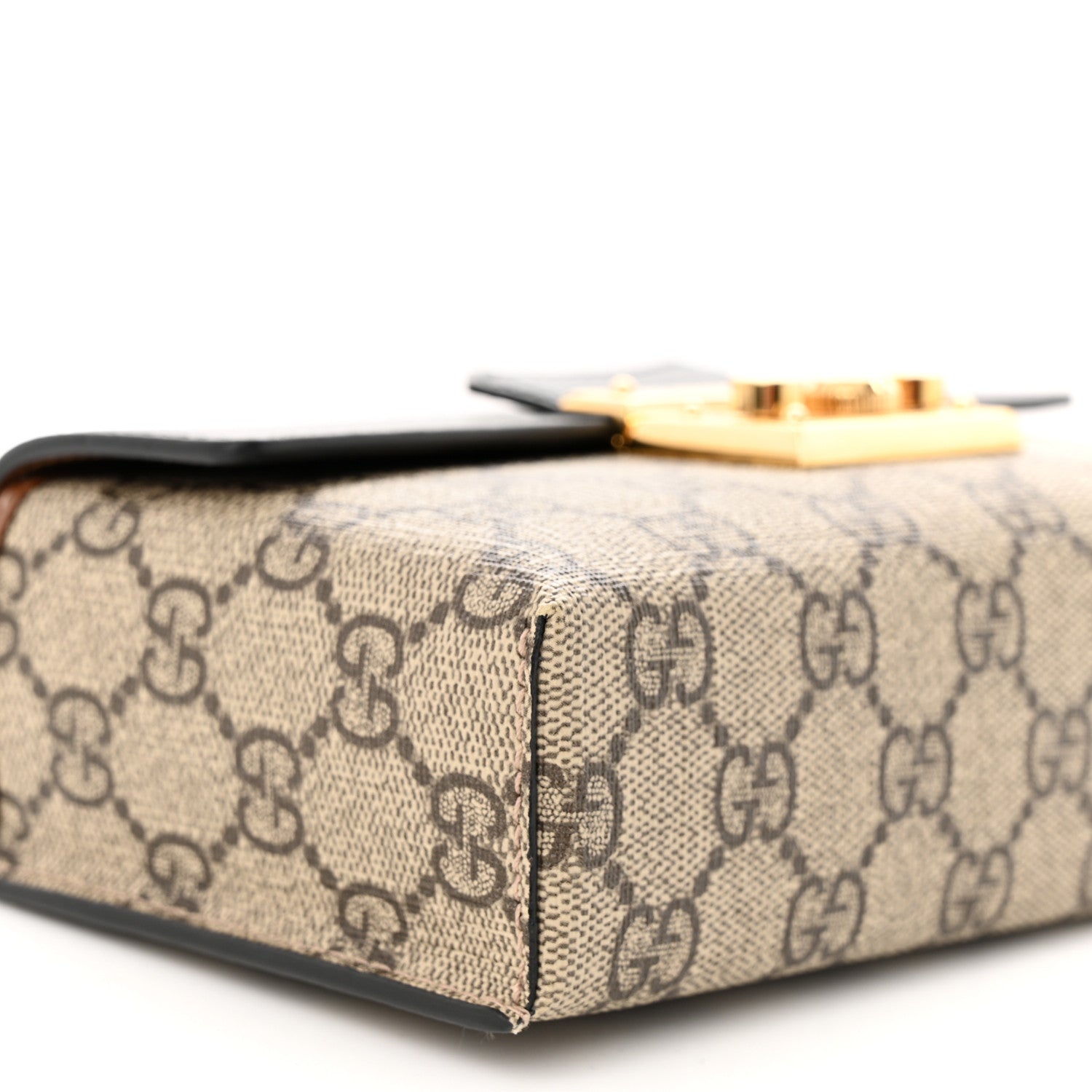 Gucci GG Supreme Monogram Calfskin Mini Padlock Top Handle Shoulder Bag Beige Black Cuir 9 of 10