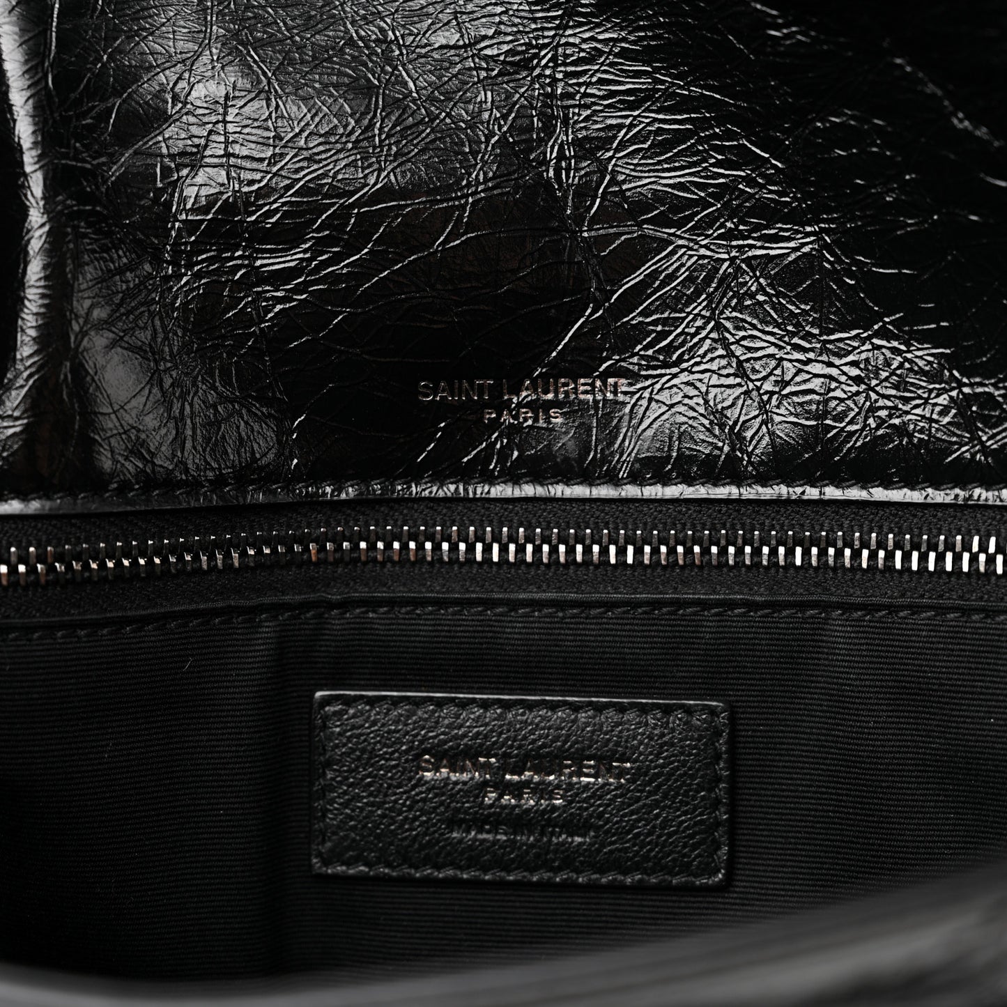 Crinkled Calfskin Matelasse Monogram Medium Niki Chain Satchel Black