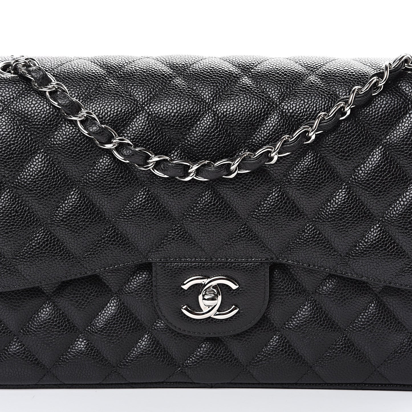 Caviar Quilted Jumbo Double Flap Black