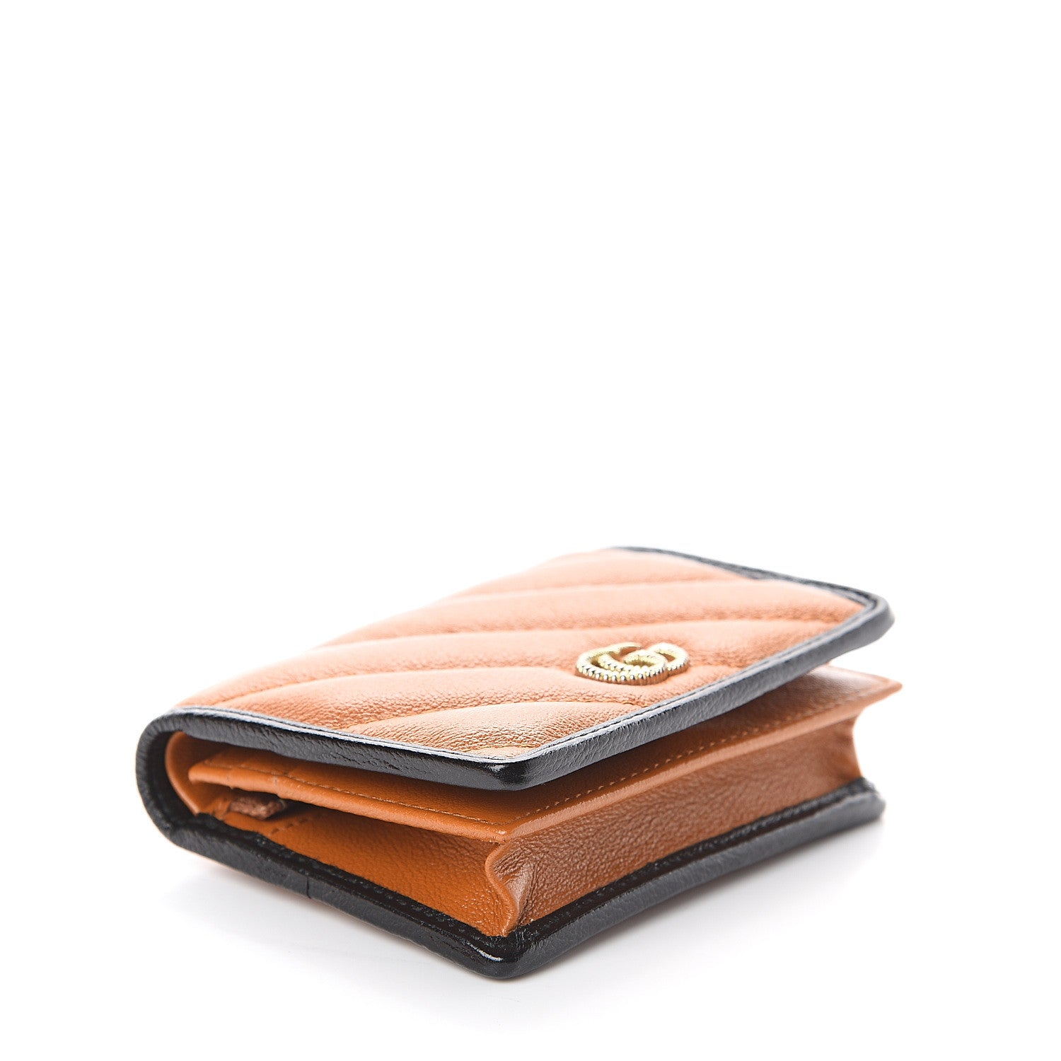 Gucci Azalea Calfskin Matelasse Diagonal Torchon GG Marmont Card Case Wallet Cognac Black 3 of 5