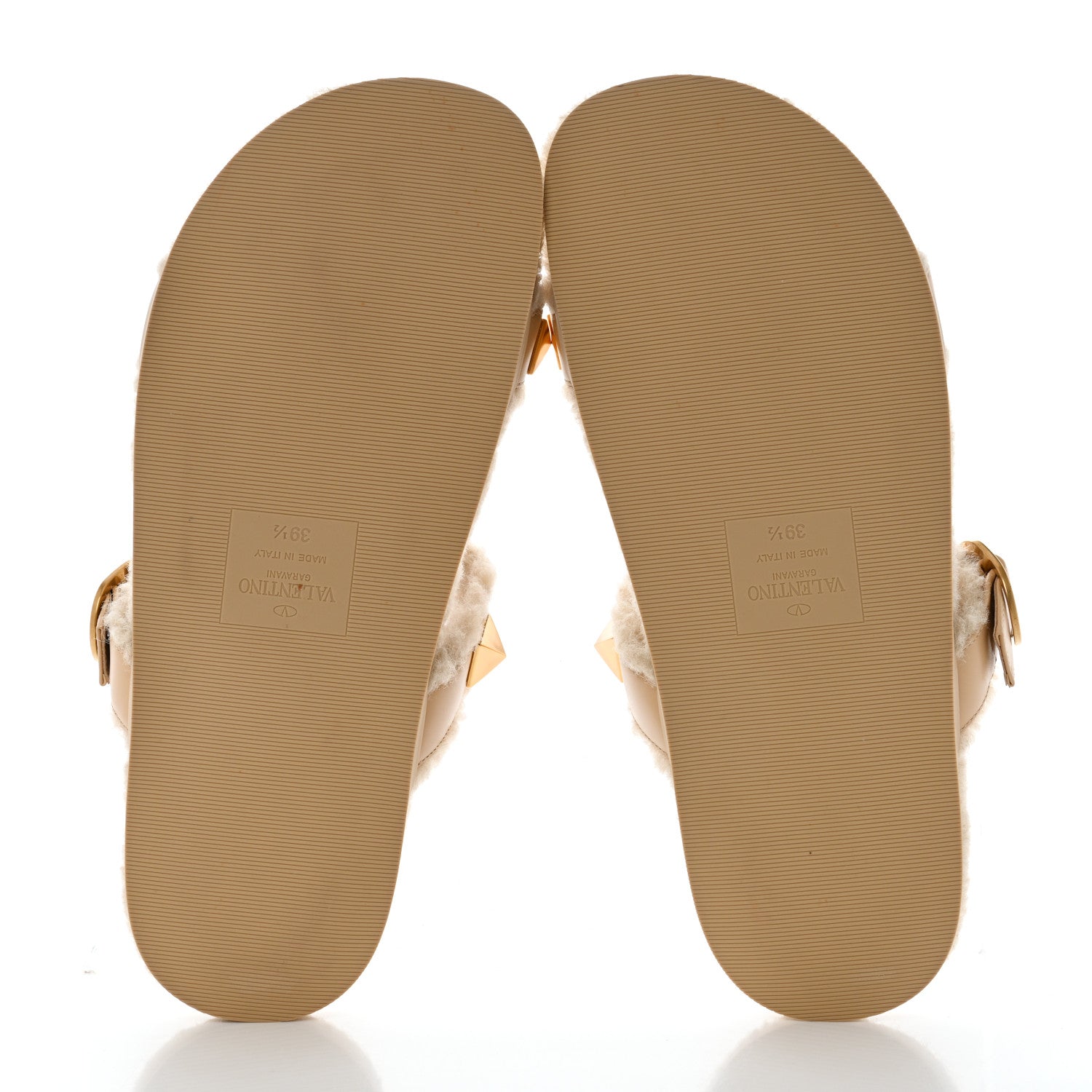 Valentino Garavani Shearling Roman Stud Slide Sandals 39.5 Sahara Beige 5 of 9