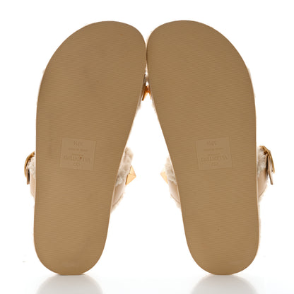 Valentino Garavani Shearling Roman Stud Slide Sandals 39.5 Sahara Beige 5 of 9