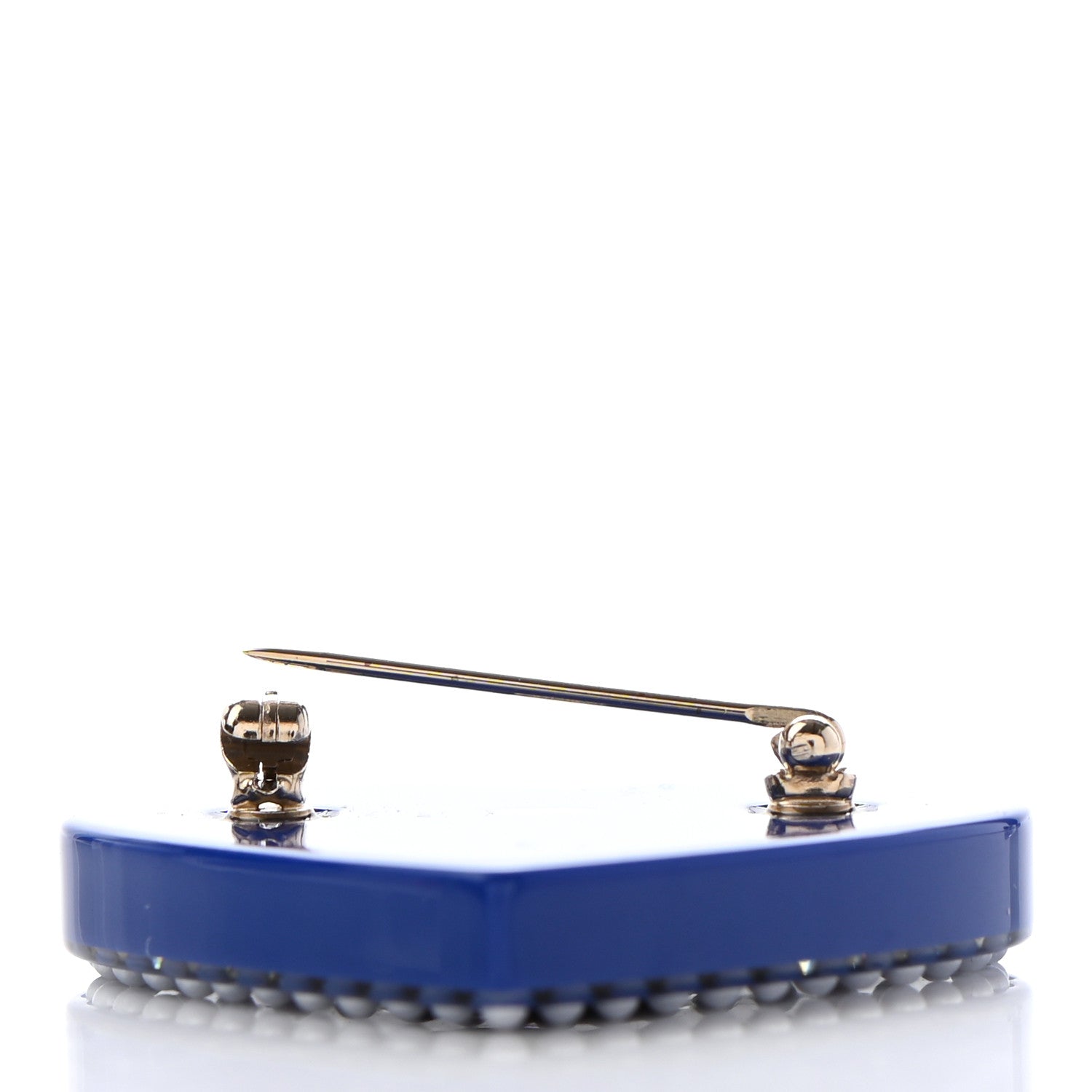 Chanel Resin Pearl Crystal CC Heart Brooch Blue 4 of 5