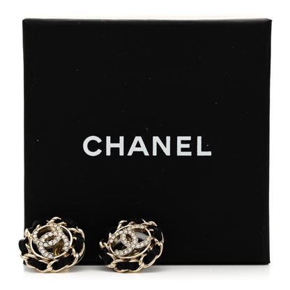 Chanel Crystal Lambskin Chain CC Stud Earrings Black Gold 5 of 5