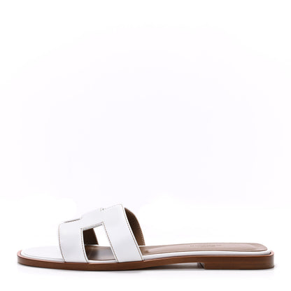Hermes Box Calfskin Oran Sandals 37.5 White 1 of 7