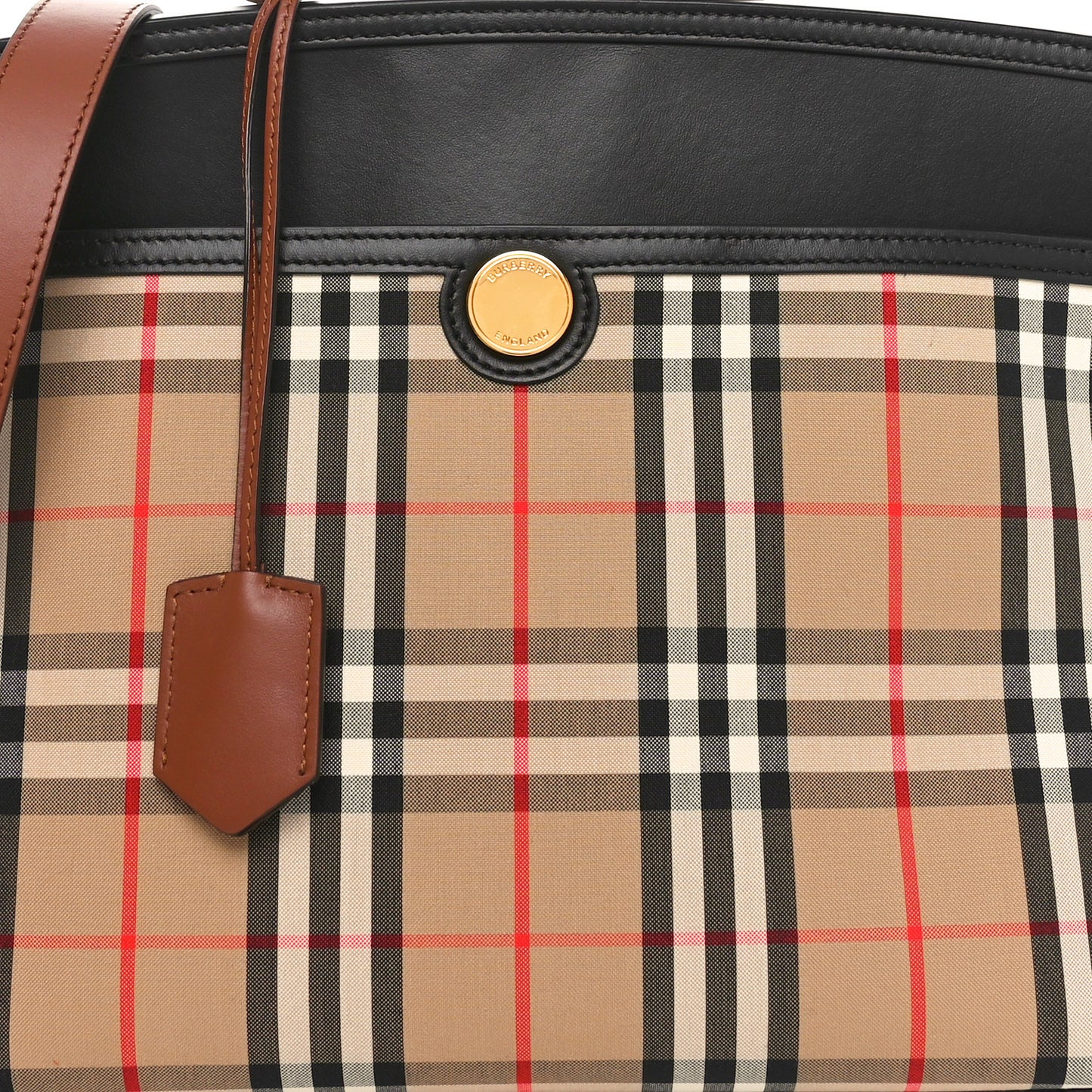 Calfskin Vintage Check Small Society Top Handle Bag Archive Beige Black