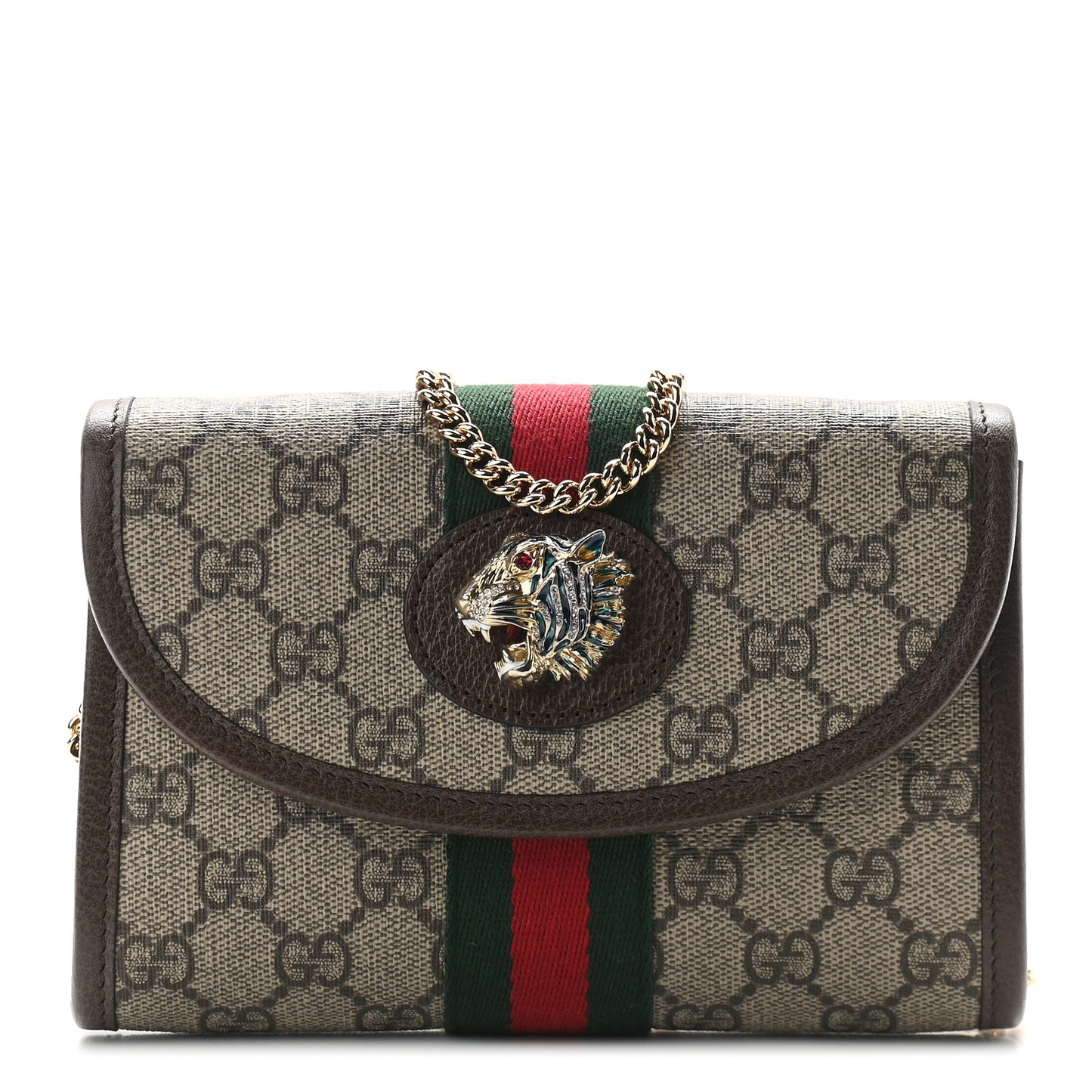 GG Supreme Monogram Web Mini Rajah Slim Flap Shoulder Bag Beige New Acero