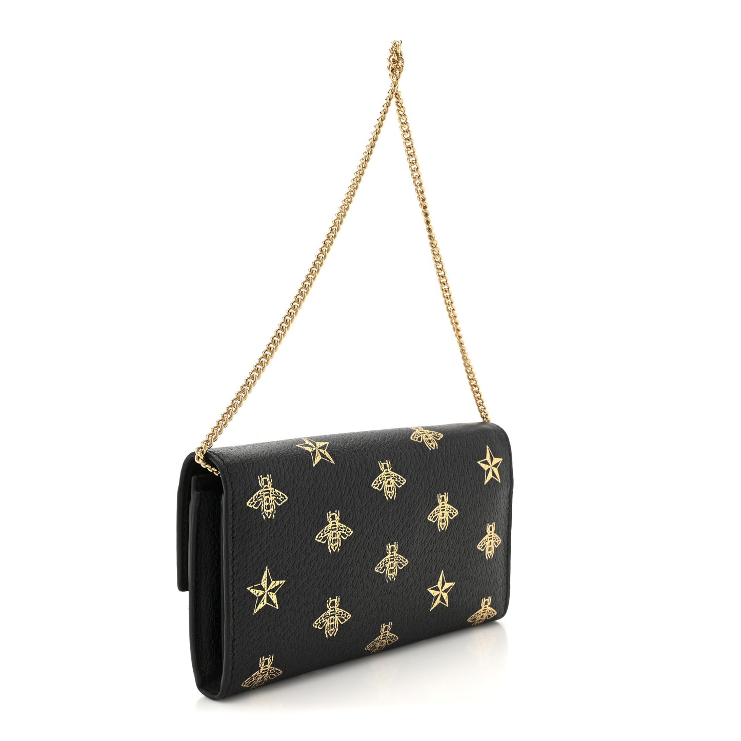 Grained Calfskin Bee Star Continental Chain Wallet Black
