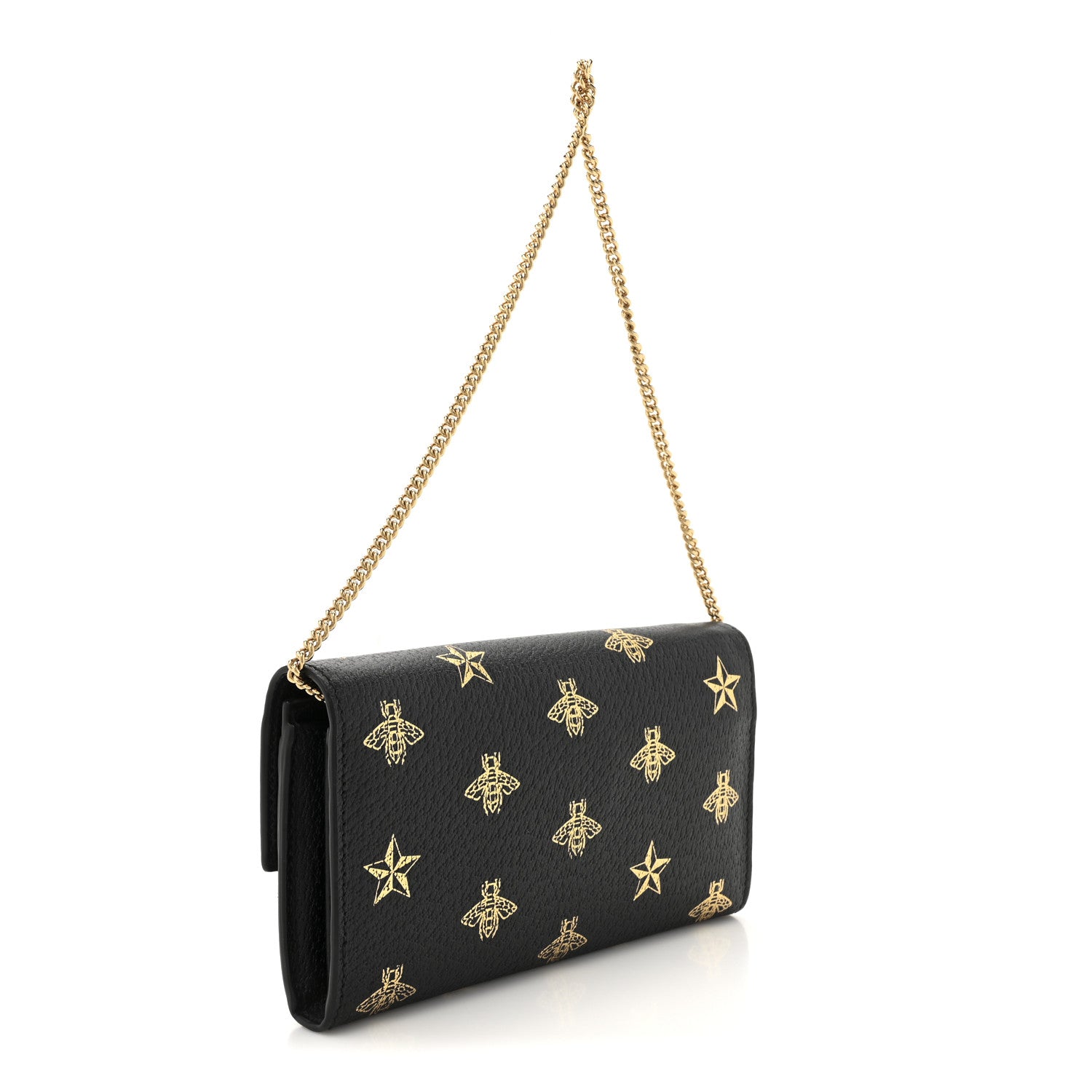 Gucci Grained Calfskin Bee Star Continental Chain Wallet Black 3 of 11