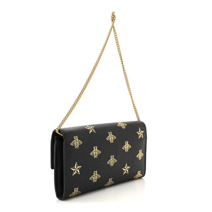 Gucci Grained Calfskin Bee Star Continental Chain Wallet Black 3 of 11